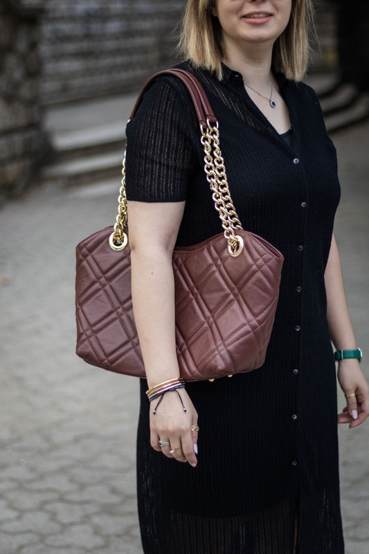 Sac Léa L – Cuir Marron Matelassé | Grand sac à main – Édition Limitée