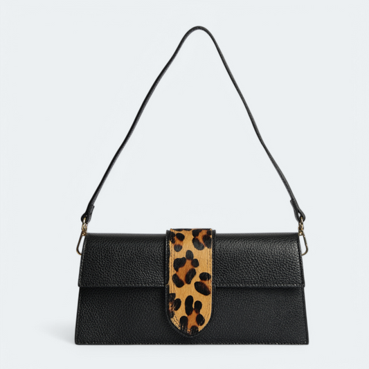 Sac Céline M – Cuir Noir & Détail Léopard | Édition Limitée