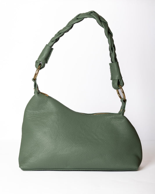 Sac Nour en cuir vert menthe – Vue de face sur fond blanc
