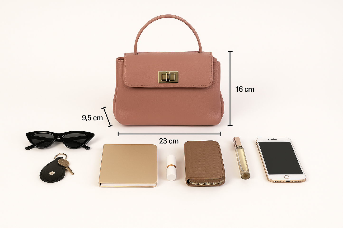 Contenance du sac Nassima – format 23 x 9,5 x 16 cm