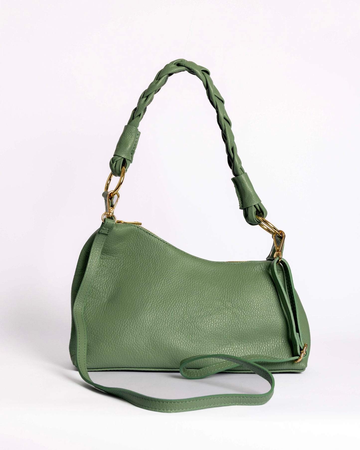 Sac Nour vert menthe – vue latérale – cuir grainé italien